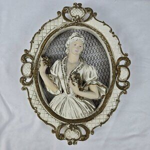 Vintage Universal Statuary Co 1958 Chalkware Victorian Maiden Wall Hanging